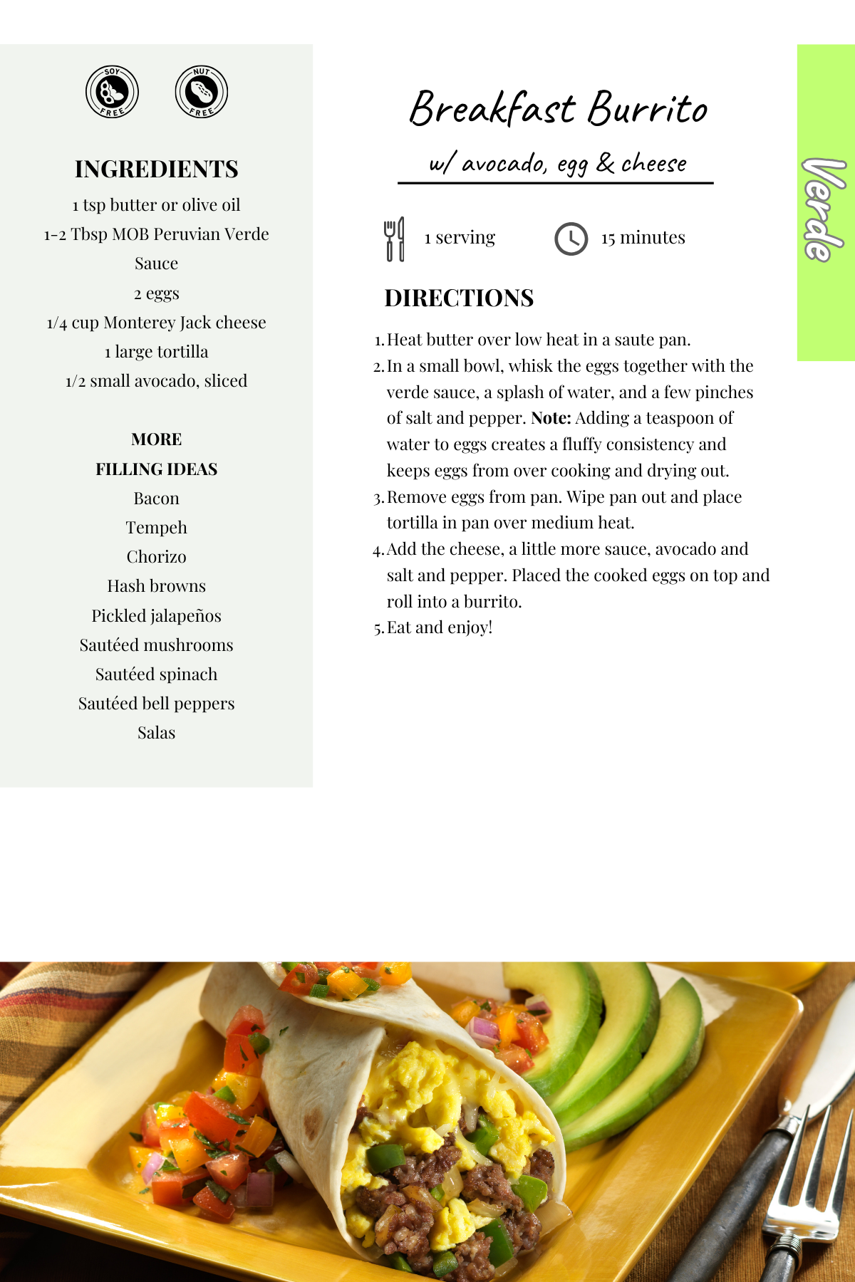 Breakfast Burrito w Avocado, Egg & Cheese