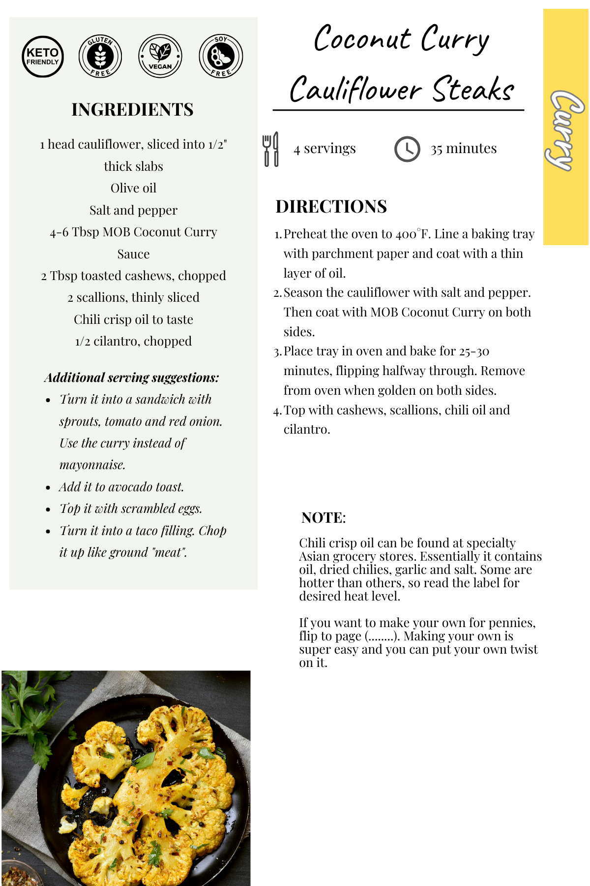 Coconut Curry Cauliflower Steaks