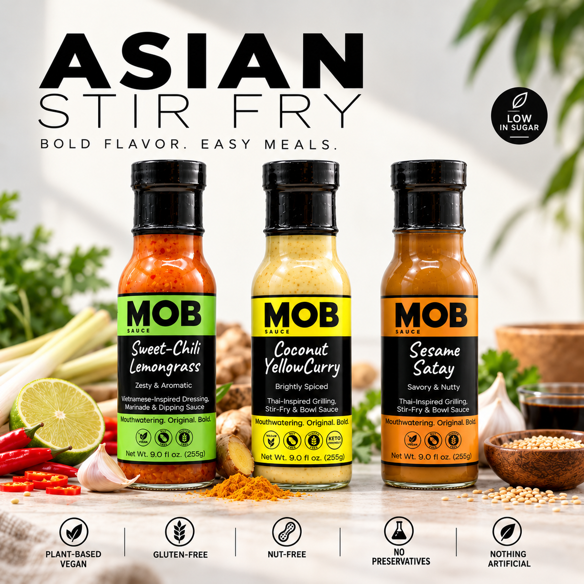 MOB Asian Sauce Bundle: Low-Sugar Stir-Fry Sauces