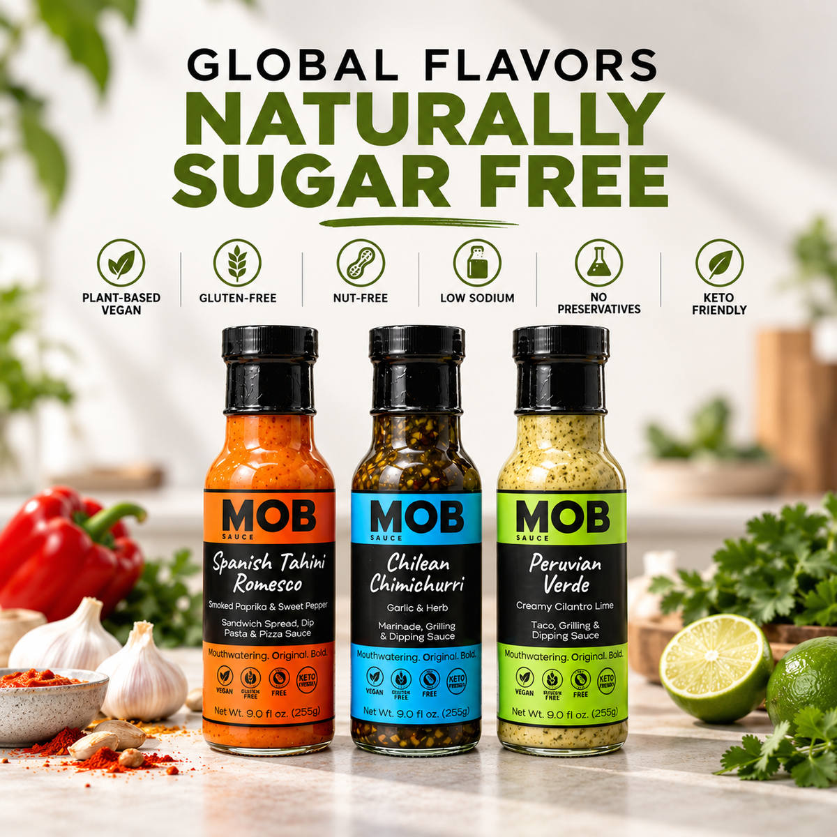MOB Global Sauce Bundle: Naturally Sugar-Free Sauce Trio