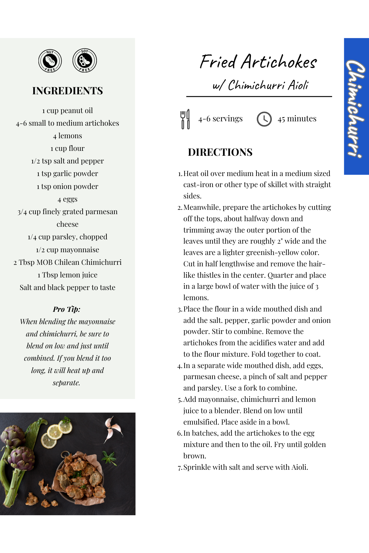 Fried Artichokes w Chimichurri Aioli