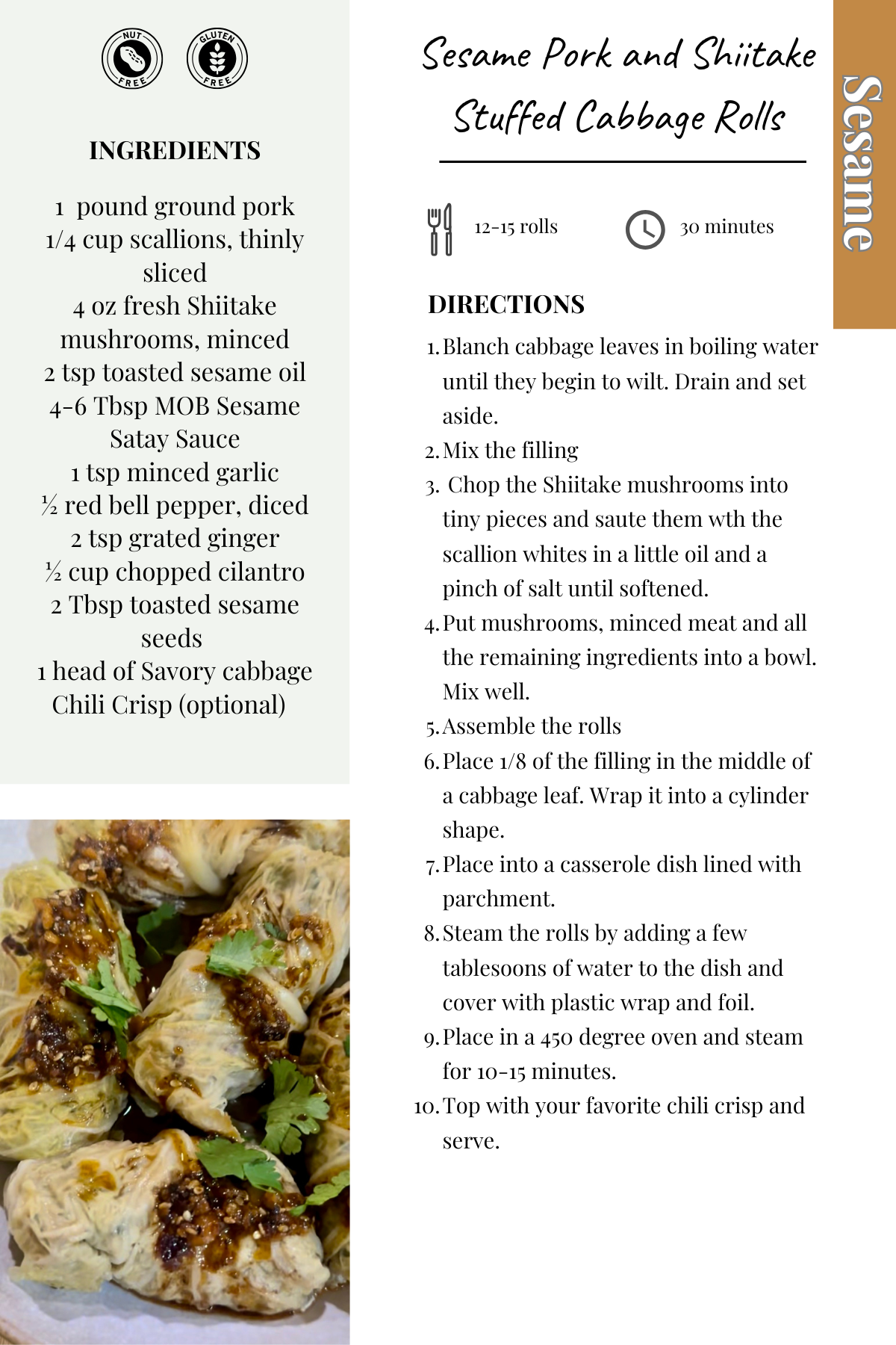 Sesame Pork and Shiitake Stuffed Cabbage Rolls